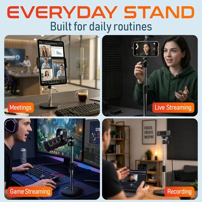 Delton T401 Adjustable 4-in-1 Stand for Tablet, Phone & Webcam, Multi-Use Desktop Holder, Black (DCT401)