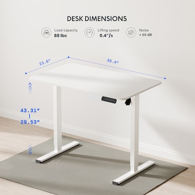 FlexiSpot FQ2 40"W Electric Rectangular Adjustable Standing Desk, White (FQ2W-1060)