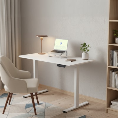 FlexiSpot FQ2 40"W Electric Rectangular Adjustable Standing Desk, White (FQ2W-1060)