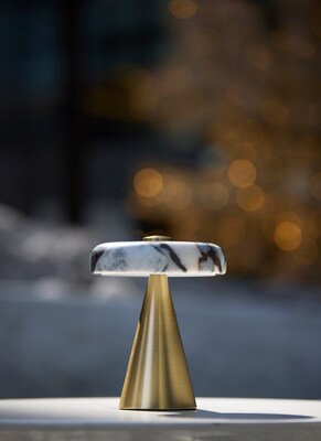Adesso Randy 9"H LED Table Lamp, Antique Brass/Marble (4132-21)