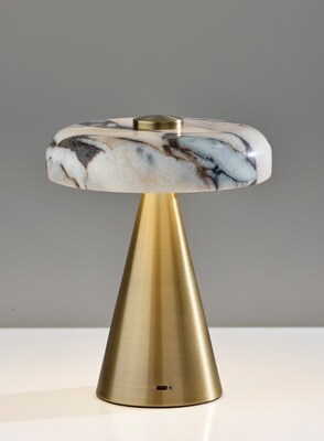 Adesso Randy 9"H LED Table Lamp, Antique Brass/Marble (4132-21)