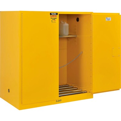 Global Industrial 110 Gallon Drum Storage Safety Cabinet with Rollers, Manual Close