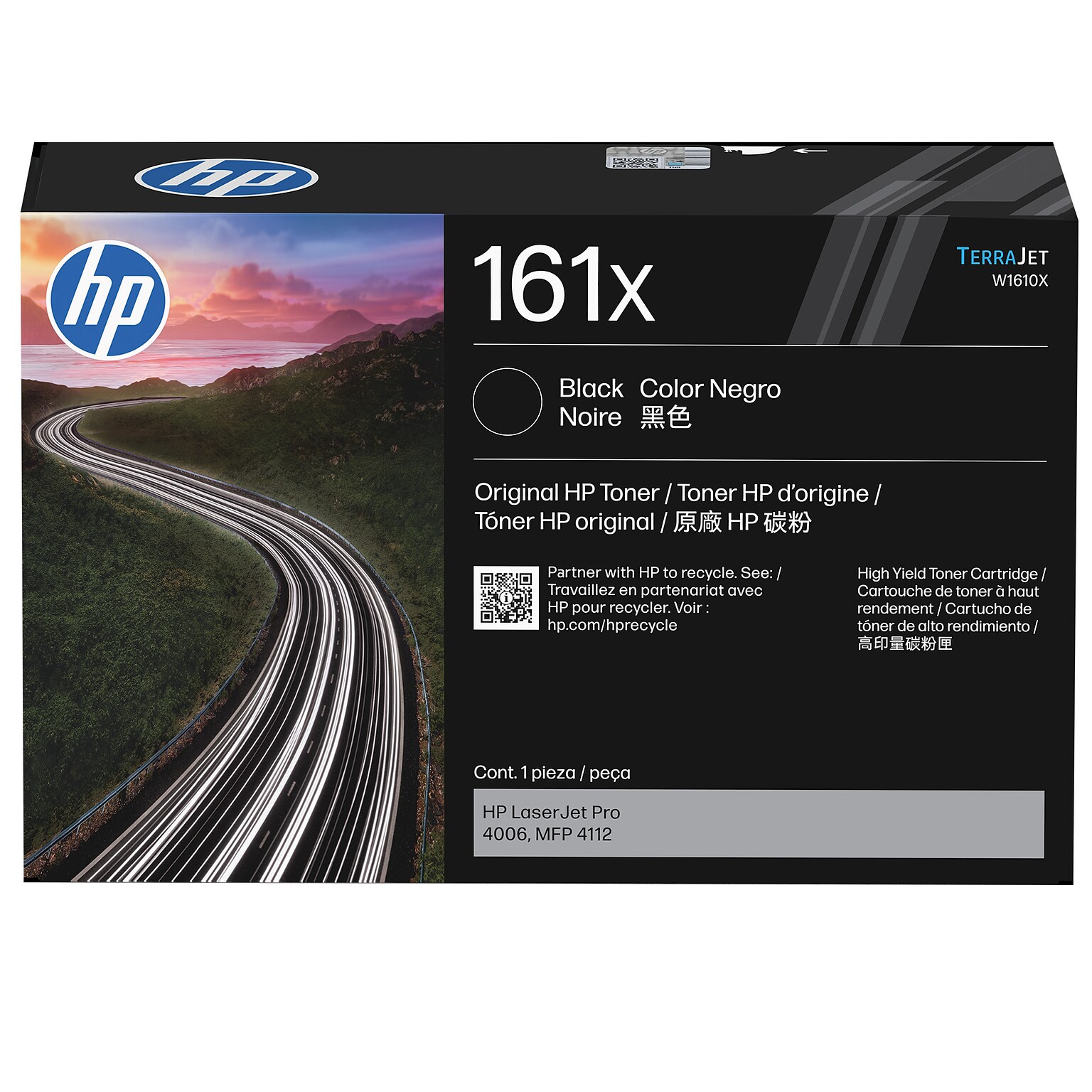 Original HP 161X Black TerraJet High-Yield Toner Cartridge (W1610X), Print Up to 10,000 Pages