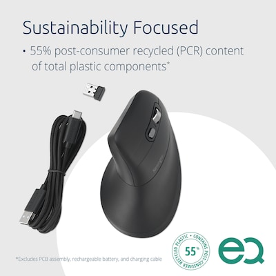 Kensington Pro Fit Ergo Wireless Vertical Bluetooth & USB Mouse, Black (K72484NA)