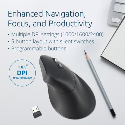 Kensington Pro Fit Ergo Wireless Vertical Bluetooth & USB Mouse, Black (K72484NA)