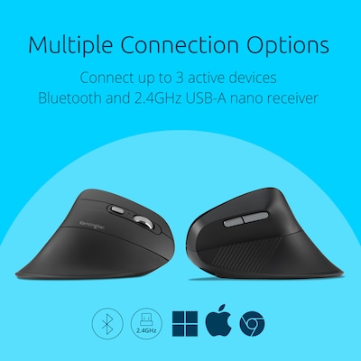 Kensington Pro Fit Ergo Wireless Vertical Bluetooth & USB Mouse, Black (K72484NA)