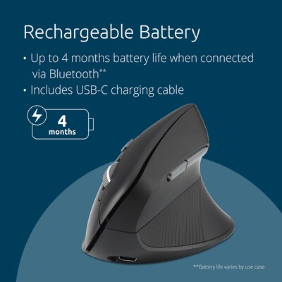 Kensington Pro Fit Ergo Wireless Vertical Bluetooth & USB Mouse, Black (K72484NA)