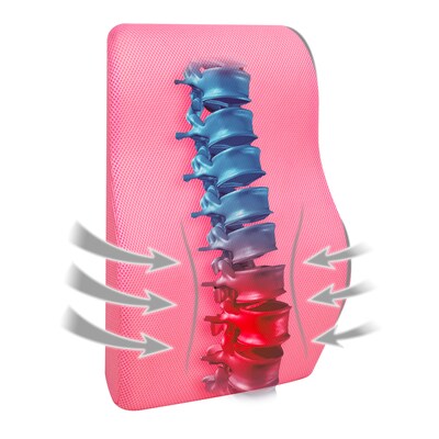 Mind Reader Memory Foam Ergonomic Lower Back Cushion Office Chair Support, Pink (VERTBACK-PNK)