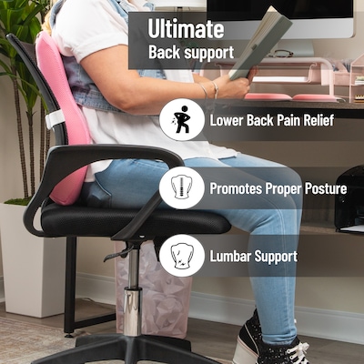 Mind Reader Memory Foam Ergonomic Lower Back Cushion Office Chair Support, Pink (VERTBACK-PNK)