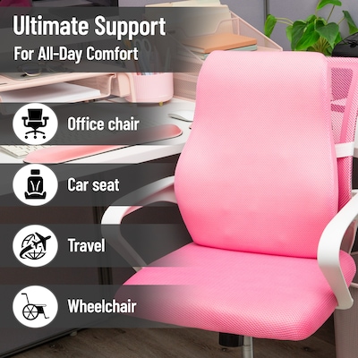 Mind Reader Memory Foam Ergonomic Lower Back Cushion Office Chair Support, Pink (VERTBACK-PNK)