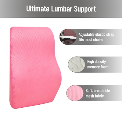 Mind Reader Memory Foam Ergonomic Lower Back Cushion Office Chair Support, Pink (VERTBACK-PNK)