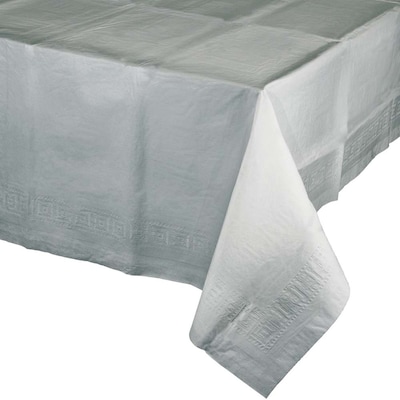 Creative Converting Touch of Color 108 in. x 54 in. Paper Table Covers, Shimmering Silver, 6/Pack (713281)