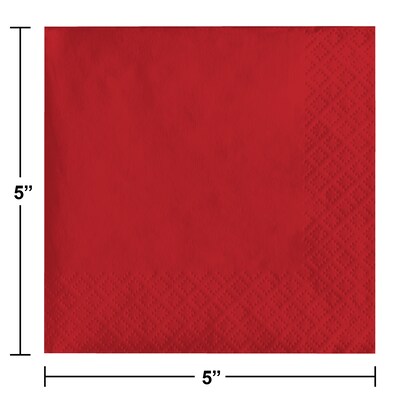 Creative Converting Touch of Color Beverage Napkin, 3-ply, Classic Red, 500 Napkins/Carton (571031B)