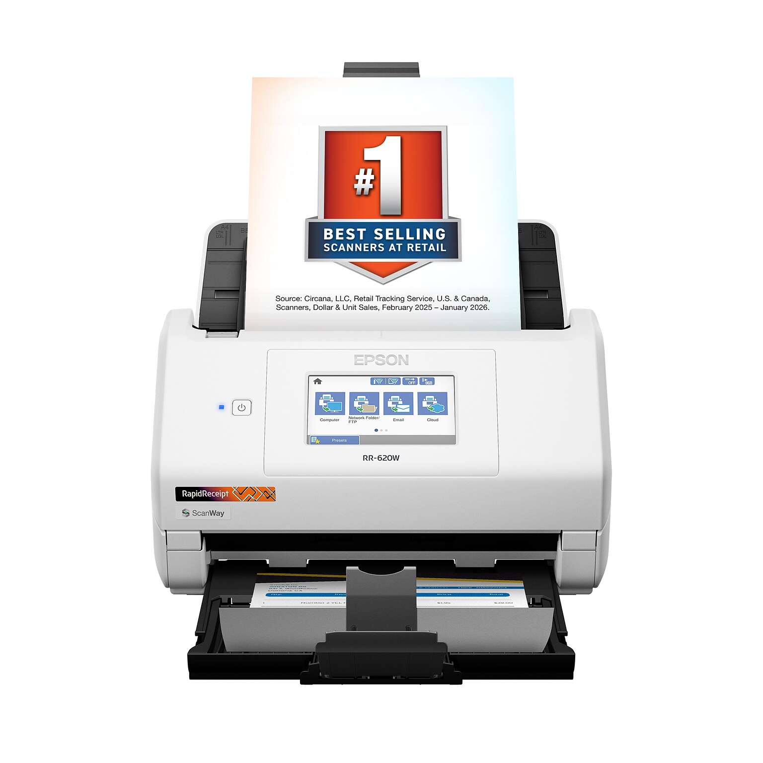 Epson RapidReceipt RR-620W Wireless Desktop Color Duplex Receipt and Document Scanner (B11B288203)