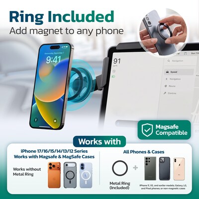 Purely F40 Magnetic Car Phone Mount for Dashboard Screens up to 0.7", Adjustable Arm Holder, Black (PSHF40BK)
