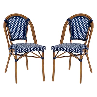 Flash Furniture Bordeaux Contemporary Aluminum and PE Rattan Bistro Stack Chairs, Navy/White/Natural, Set of 2 (2SDA6421NVYWHNT)