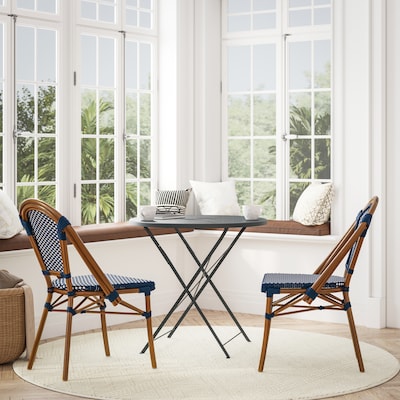 Flash Furniture Bordeaux Contemporary Aluminum and PE Rattan Bistro Stack Chairs, Navy/White/Natural, Set of 2 (2SDA6421NVYWHNT)