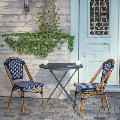 Flash Furniture Bordeaux Contemporary Aluminum and PE Rattan Bistro Stack Chairs, Navy/White/Natural, Set of 2 (2SDA6421NVYWHNT)