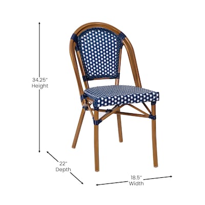 Flash Furniture Bordeaux Contemporary Aluminum and PE Rattan Bistro Stack Chairs, Navy/White/Natural, Set of 2 (2SDA6421NVYWHNT)