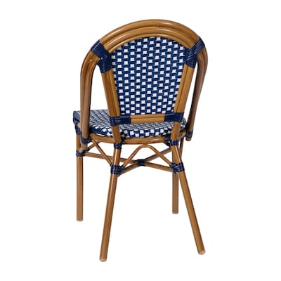 Flash Furniture Bordeaux Contemporary Aluminum and PE Rattan Bistro Stack Chairs, Navy/White/Natural, Set of 2 (2SDA6421NVYWHNT)
