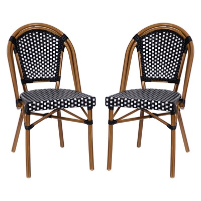 Flash Furniture Bordeaux Contemporary Aluminum and PE Rattan Bistro Chairs, Black/White/Natural, Set of 2 (2SDA6421BKWHNAT)