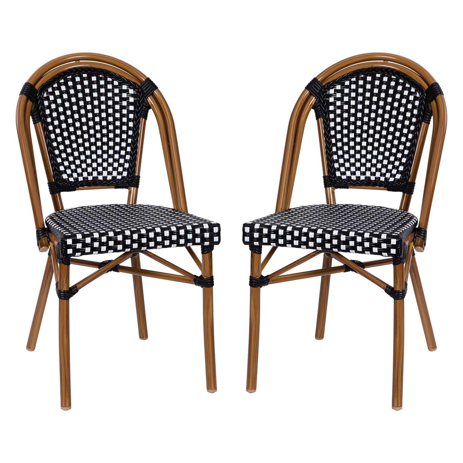 Flash Furniture Bordeaux Contemporary Aluminum and PE Rattan Bistro Chairs, Black/White/Natural, Set of 2 (2SDA6421BKWHNAT)