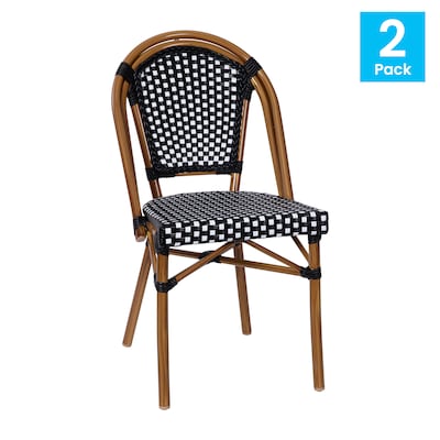 Flash Furniture Bordeaux Contemporary Aluminum and PE Rattan Bistro Chairs, Black/White/Natural, Set of 2 (2SDA6421BKWHNAT)