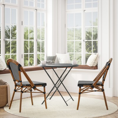 Flash Furniture Bordeaux Contemporary Aluminum and PE Rattan Bistro Chairs, Black/White/Natural, Set of 2 (2SDA6421BKWHNAT)