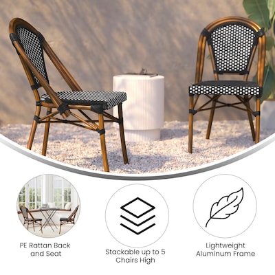 Flash Furniture Bordeaux Contemporary Aluminum and PE Rattan Bistro Chairs, Black/White/Natural, Set of 2 (2SDA6421BKWHNAT)
