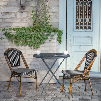 Flash Furniture Bordeaux Contemporary Aluminum and PE Rattan Bistro Chairs, Black/White/Natural, Set of 2 (2SDA6421BKWHNAT)