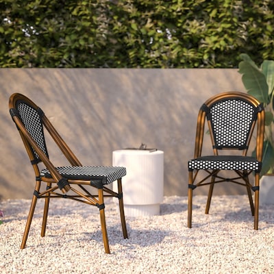 Flash Furniture Bordeaux Contemporary Aluminum and PE Rattan Bistro Chairs, Black/White/Natural, Set of 2 (2SDA6421BKWHNAT)
