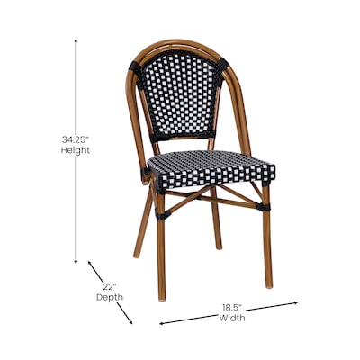 Flash Furniture Bordeaux Contemporary Aluminum and PE Rattan Bistro Chairs, Black/White/Natural, Set of 2 (2SDA6421BKWHNAT)