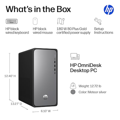 HP OmniDesk Desktop PC, Intel Core i5-14400, 8GB RAM, 256GB SSD, Windows 11 Home, Mouse and Keyboard Included (D9EM9AA#ABA)