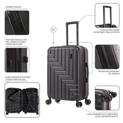 DUKAP ZAHAV 25.78" Hardside Suitcase, 4-Wheeled Spinner, TSA Checkpoint Friendly, Black (DKZAH00M-BLK)