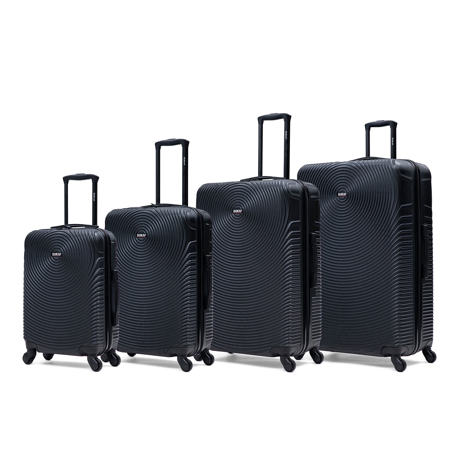 DUKAP Inception 4-Piece Hardside Spinner Carry-On Luggage Set, TSA Checkpoint Friendly, Black (DKINCSMLXL-BLK)