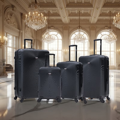 DUKAP Inception 4-Piece Hardside Spinner Carry-On Luggage Set, TSA Checkpoint Friendly, Black (DKINCSMLXL-BLK)
