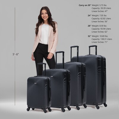 DUKAP Inception 4-Piece Hardside Spinner Carry-On Luggage Set, TSA Checkpoint Friendly, Black (DKINCSMLXL-BLK)