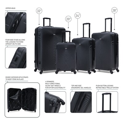 DUKAP Inception 4-Piece Hardside Spinner Carry-On Luggage Set, TSA Checkpoint Friendly, Black (DKINCSMLXL-BLK)