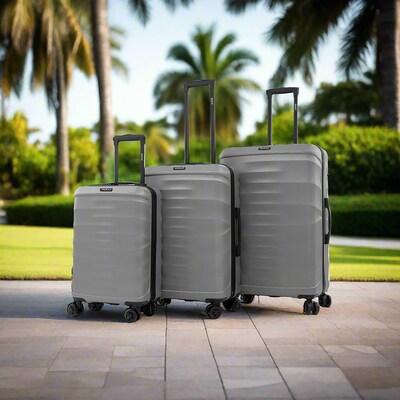 DUKAP RAV 3-Piece Hardside Spinner Luggage Set, TSA Checkpoint Friendly, Silver (DKRAVSML-SIL)