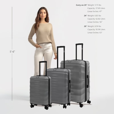 DUKAP RAV 3-Piece Hardside Spinner Luggage Set, TSA Checkpoint Friendly, Silver (DKRAVSML-SIL)