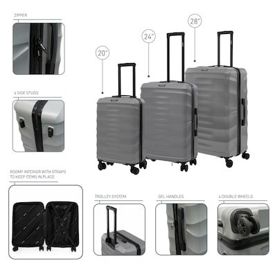 DUKAP RAV 3-Piece Hardside Spinner Luggage Set, TSA Checkpoint Friendly, Silver (DKRAVSML-SIL)