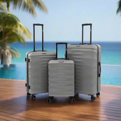DUKAP RAV 3-Piece Hardside Spinner Luggage Set, TSA Checkpoint Friendly, Silver (DKRAVSML-SIL)