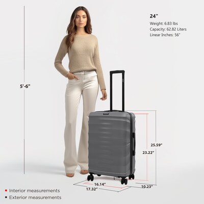 DUKAP RAV 25.59" Hardside Suitcase, 4-Wheeled Spinner, TSA Checkpoint Friendly, Silver (DKRAV00M-SIL)
