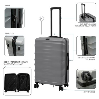 DUKAP RAV 25.59" Hardside Suitcase, 4-Wheeled Spinner, TSA Checkpoint Friendly, Silver (DKRAV00M-SIL)