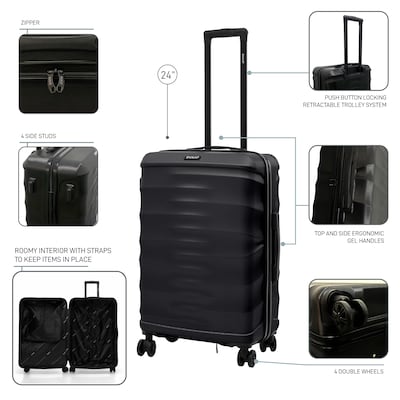 DUKAP RAV 25.59" Hardside Suitcase, 4-Wheeled Spinner, TSA Checkpoint Friendly, Black (DKRAV00M-BLK)