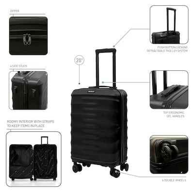 DUKAP RAV 2" Hardside Carry-On Suitcase, 4-Wheeled Spinner, TSA Checkpoint Friendly, Black (DKRAV00S-BLK)