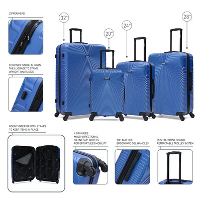 DUKAP Inception 4-Piece Hardside Spinner Carry-On Luggage Set, TSA Checkpoint Friendly, Blue (DKINCSMLXL-BLU)