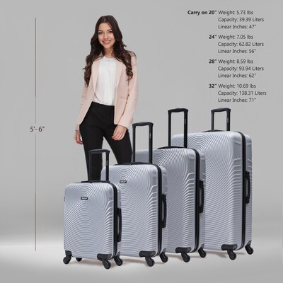 DUKAP Inception 4-Piece Hardside Spinner Carry-On Luggage Set, TSA Checkpoint Friendly (DKINCSMLXL-SIL)