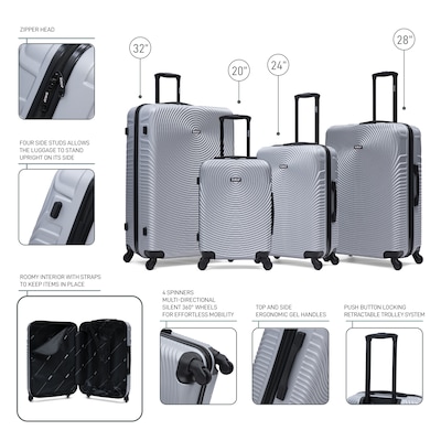 DUKAP Inception 4-Piece Hardside Spinner Carry-On Luggage Set, TSA Checkpoint Friendly (DKINCSMLXL-SIL)