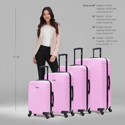 DUKAP Inception 4-Piece Hardside Spinner Carry-On Luggage Set, TSA Checkpoint Friendly, Pink (DKINCSMLXL-PNK)